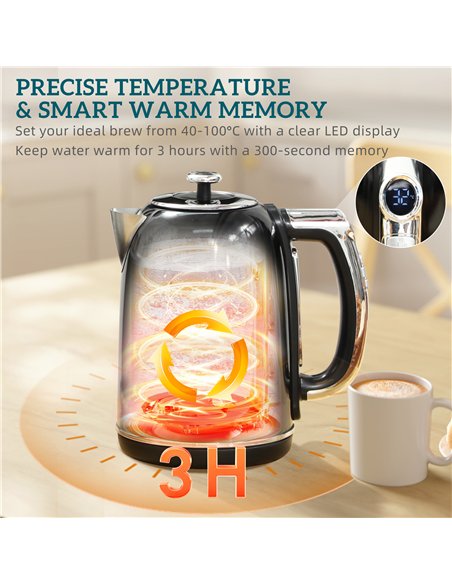 HOMCOM Polished Retro 40-100°C Kettle and Toaster Set - Black - pic 168854 | FastDaddyshop