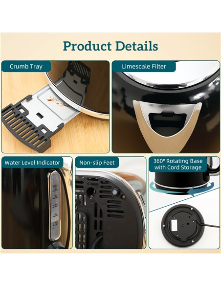 HOMCOM Polished Retro 40-100°C Kettle and Toaster Set - Black - pic 168858 | FastDaddyshop