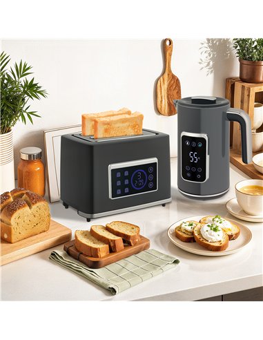 HOMCOM Touch Screen Kettle and Toaster Set - Grey