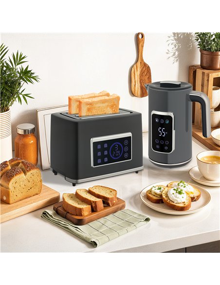 HOMCOM Touch Screen Kettle and Toaster Set - Grey - pic 168860 | FastDaddyshop
