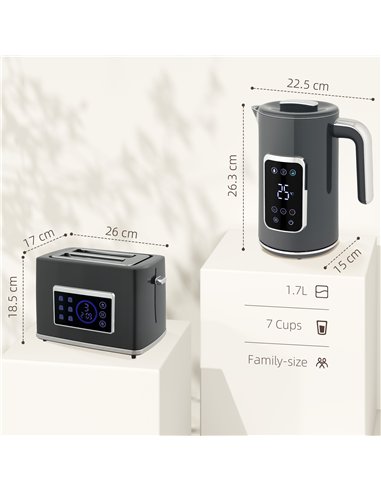 HOMCOM Touch Screen Kettle and Toaster Set - Grey