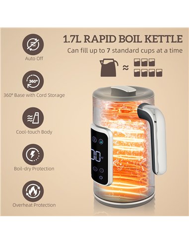 HOMCOM Touch Screen Kettle and Toaster Set - Grey