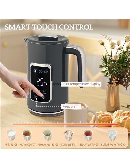 HOMCOM Touch Screen Kettle and Toaster Set - Grey - pic 168863 | FastDaddyshop