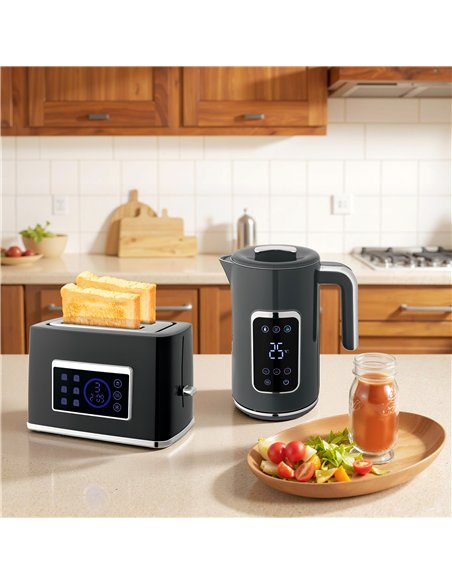 HOMCOM Touch Screen Kettle and Toaster Set - Grey - pic 168867 | FastDaddyshop