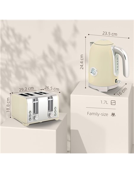 HOMCOM Retro 3000W Kettle and Toaster Set - Cream - pic 168870 | FastDaddyshop