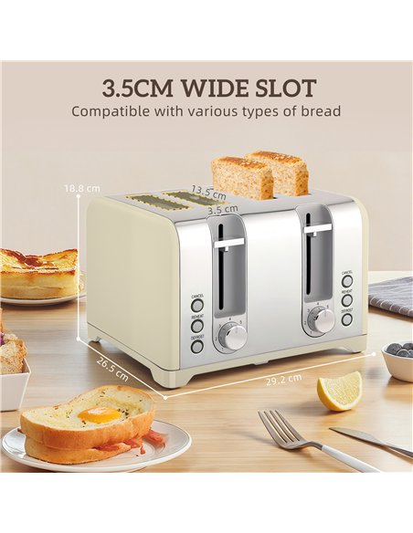 HOMCOM Retro 3000W Kettle and Toaster Set - Cream - pic 168875 | FastDaddyshop