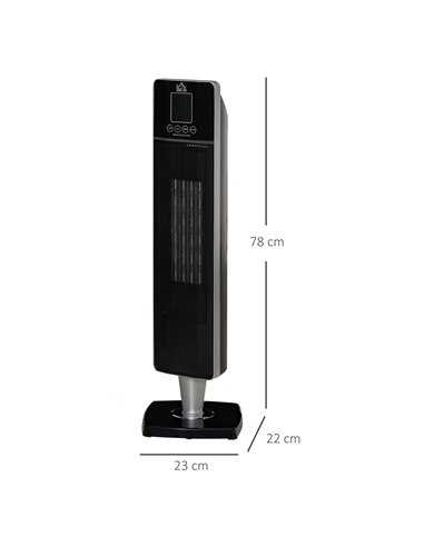Homcom Ceramic Tower Heater Oscillating Space Heater with Remote, Timer, Tip-Over, Overheat Protection, Black