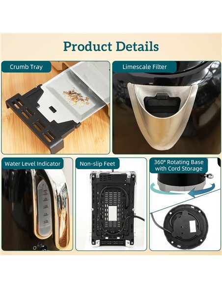 HOMCOM Retro Toaster and Kettle Set - Black - pic 168885 | FastDaddyshop