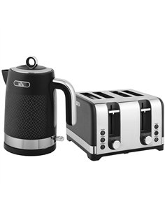 HOMCOM Sleek Textured Kettle and Four-Slice Toaster Set - Black