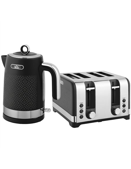 HOMCOM Sleek Textured Kettle and Four-Slice Toaster Set - Black - pic 168886 | FastDaddyshop
