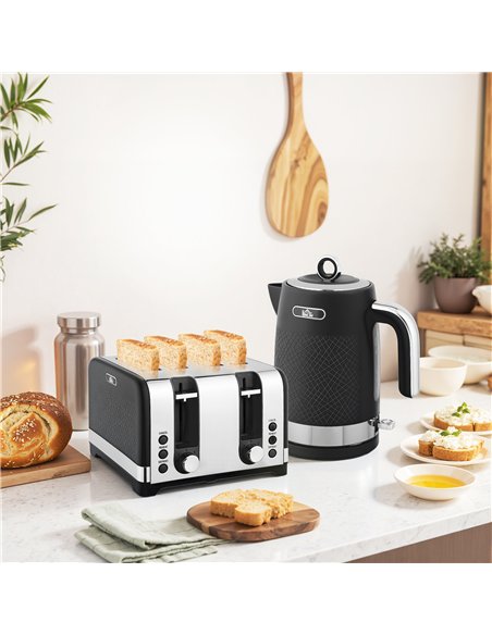 HOMCOM Sleek Textured Kettle and Four-Slice Toaster Set - Black - pic 168887 | FastDaddyshop