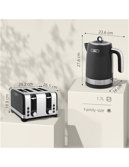 HOMCOM Sleek Textured Kettle and Four-Slice Toaster Set - Black - pic 168888 | FastDaddyshop