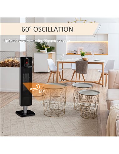 Homcom Ceramic Tower Heater Oscillating Space Heater with Remote, Timer, Tip-Over, Overheat Protection, Black