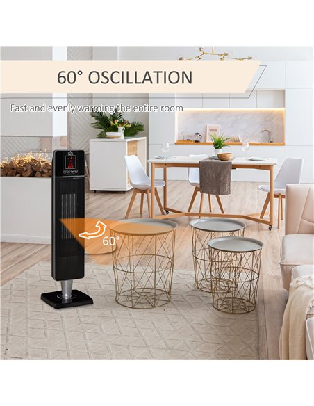 Homcom Ceramic Tower Heater Oscillating Space Heater with Remote, Timer, Tip-Over, Overheat Protection, Black - pic 16889 | FastDaddyshop