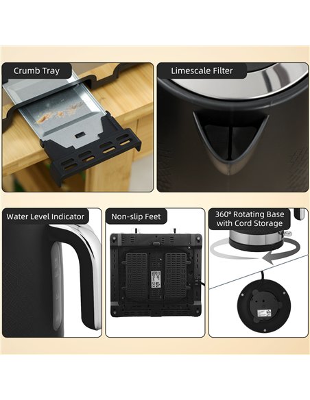 HOMCOM Sleek Textured Kettle and Four-Slice Toaster Set - Black - pic 168894 | FastDaddyshop