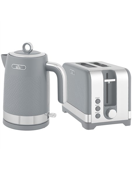 HOMCOM Sleek Textured Kettle and Toaster Set - Grey - pic 168895 | FastDaddyshop