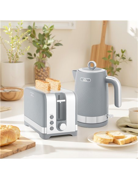 HOMCOM Sleek Textured Kettle and Toaster Set - Grey - pic 168896 | FastDaddyshop