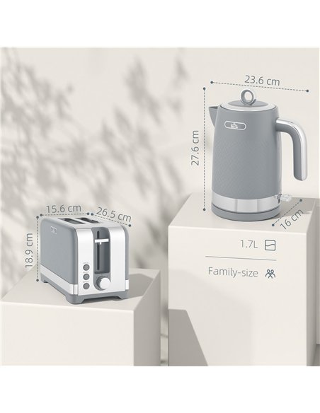 HOMCOM Sleek Textured Kettle and Toaster Set - Grey - pic 168897 | FastDaddyshop