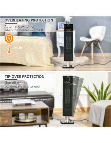 Homcom Ceramic Tower Heater Oscillating Space Heater with Remote, Timer, Tip-Over, Overheat Protection, Black