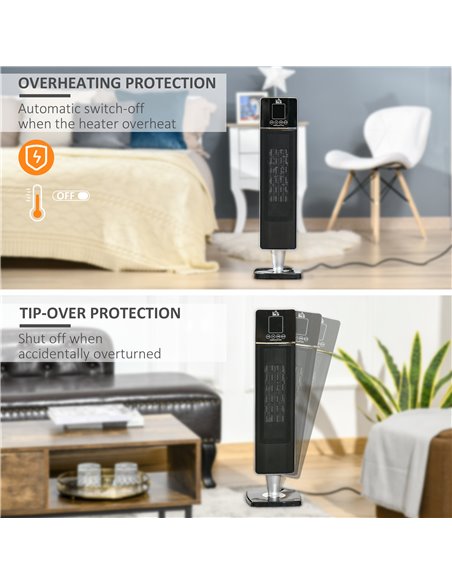 Homcom Ceramic Tower Heater Oscillating Space Heater with Remote, Timer, Tip-Over, Overheat Protection, Black - pic 16890 | FastDaddyshop