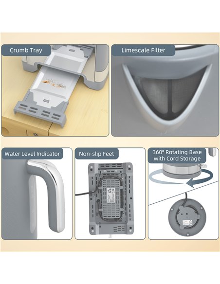 HOMCOM Sleek Textured Kettle and Toaster Set - Grey - pic 168903 | FastDaddyshop