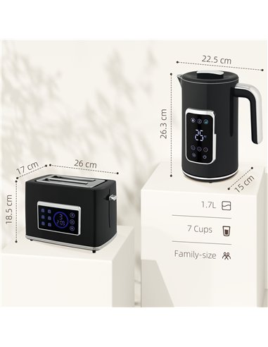 HOMCOM Touch Screen Kettle and Toaster Set - Black