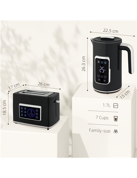HOMCOM Touch Screen Kettle and Toaster Set - Black - pic 168906 | FastDaddyshop