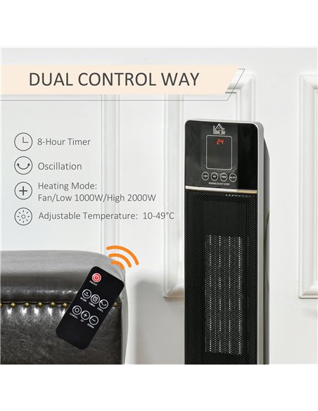 Homcom Ceramic Tower Heater Oscillating Space Heater with Remote, Timer, Tip-Over, Overheat Protection, Black - pic 16891 | FastDaddyshop