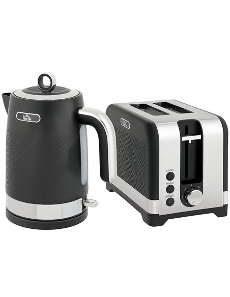 HOMCOM Sleek Textured Kettle and Toaster Set - Black - pic 168913 | FastDaddyshop
