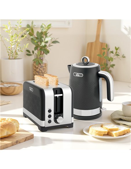 HOMCOM Sleek Textured Kettle and Toaster Set - Black - pic 168914 | FastDaddyshop
