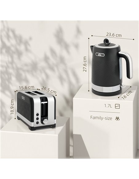HOMCOM Sleek Textured Kettle and Toaster Set - Black - pic 168915 | FastDaddyshop