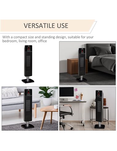 Homcom Ceramic Tower Heater Oscillating Space Heater with Remote, Timer, Tip-Over, Overheat Protection, Black