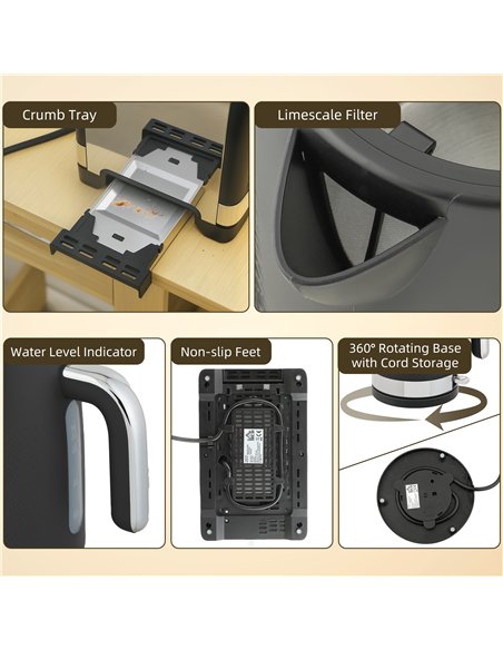 HOMCOM Sleek Textured Kettle and Toaster Set - Black - pic 168921 | FastDaddyshop
