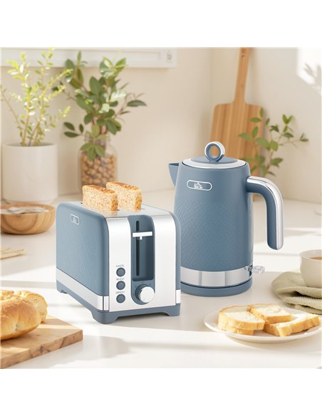 HOMCOM Sleek Textured Kettle and Toaster Set - Blue - pic 168932 | FastDaddyshop