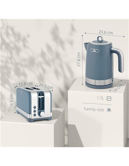 HOMCOM Sleek Textured Kettle and Toaster Set - Blue - pic 168933 | FastDaddyshop