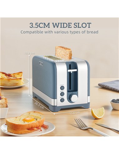 HOMCOM Sleek Textured Kettle and Toaster Set - Blue