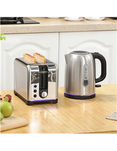 HOMCOM Simple Polished Toaster and Kettle Set - Silver Tone 2