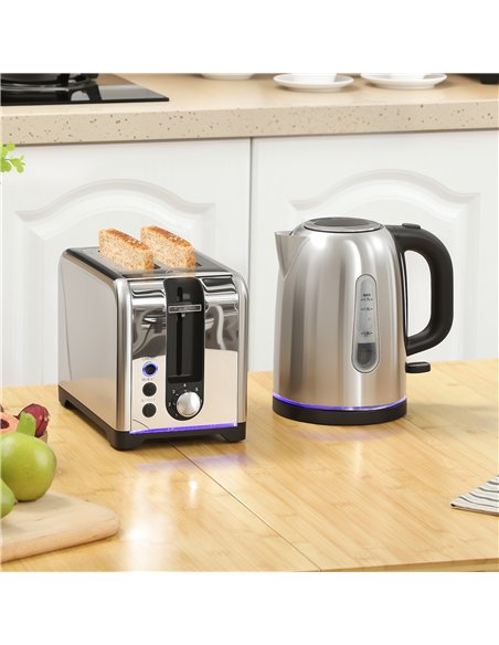 HOMCOM Simple Polished Toaster and Kettle Set - Silver Tone - pic 168941 | FastDaddyshop