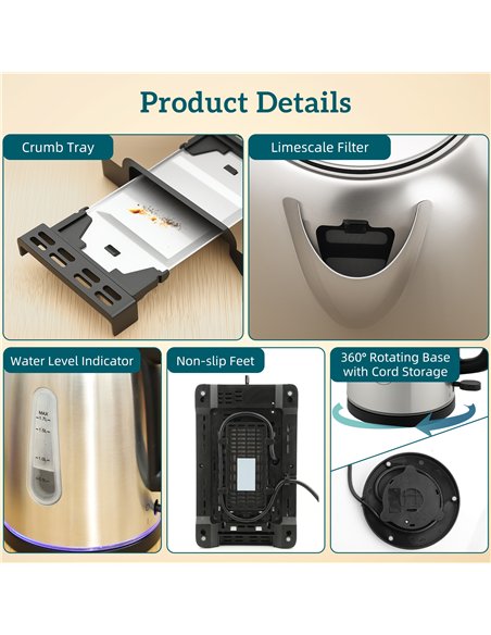 HOMCOM Simple Polished Toaster and Kettle Set - Silver Tone - pic 168948 | FastDaddyshop