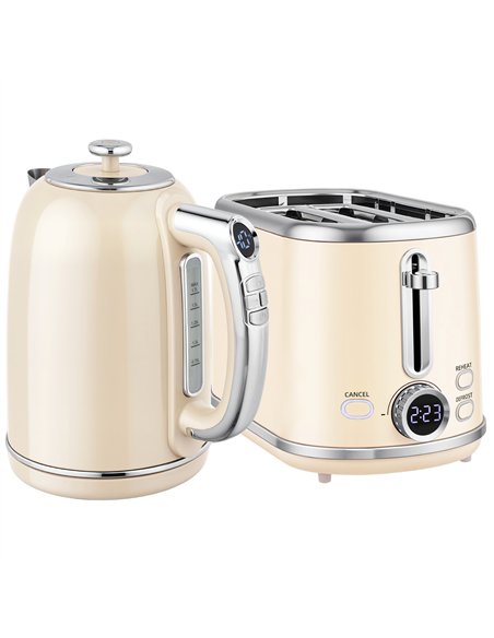 HOMCOM Polished Retro 40-100°C Kettle and Toaster Set - Cream - pic 168958 | FastDaddyshop