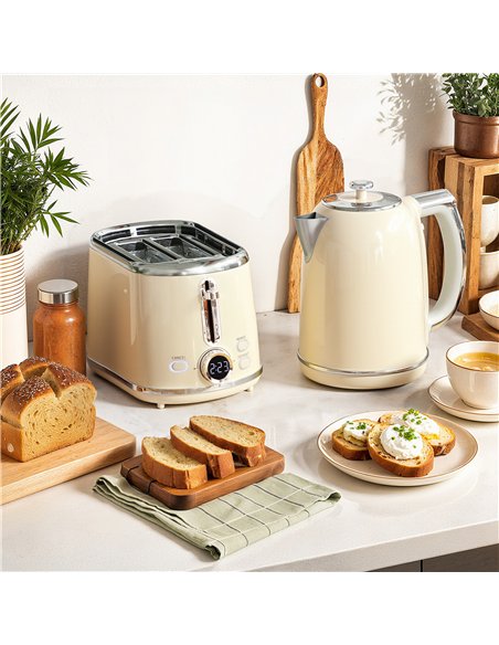 HOMCOM Polished Retro 40-100°C Kettle and Toaster Set - Cream - pic 168959 | FastDaddyshop