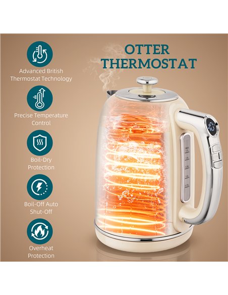 HOMCOM Polished Retro 40-100°C Kettle and Toaster Set - Cream - pic 168961 | FastDaddyshop