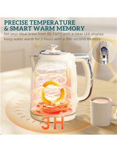 HOMCOM Polished Retro 40-100°C Kettle and Toaster Set - Cream