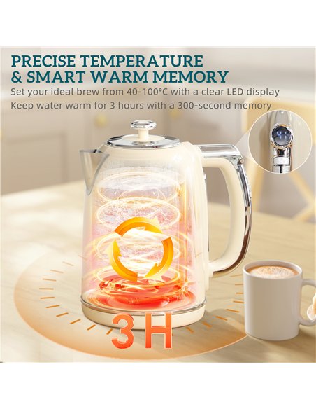 HOMCOM Polished Retro 40-100°C Kettle and Toaster Set - Cream - pic 168962 | FastDaddyshop