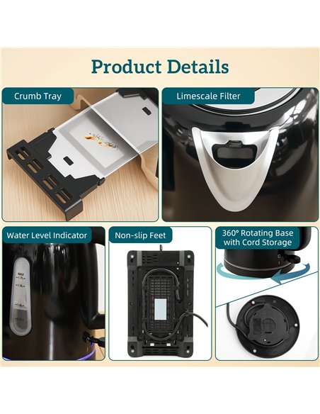 HOMCOM Simple Polished Toaster and Kettle Set - Black - pic 168975 | FastDaddyshop