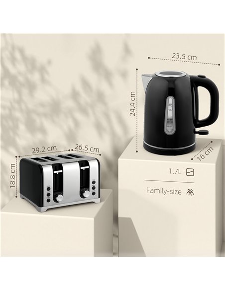 HOMCOM Kettle and Toaster Set, 1.7L 3000W Rapid Boil Jug Kettle with Otter Thermostat, Limescale Filter, 4 Slice Toaster with 7  - pic 168978 | FastDaddyshop