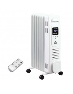 Homcom 1630W Digital Oil Filled Radiator with 7 Fin, LED Display, 3 Heat Settings, Safety Cut-Off, Remote, White