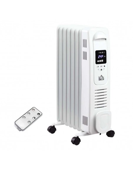 Homcom 1630W Digital Oil Filled Radiator with 7 Fin, LED Display, 3 Heat Settings, Safety Cut-Off, Remote, White - pic 16898 | FastDaddyshop