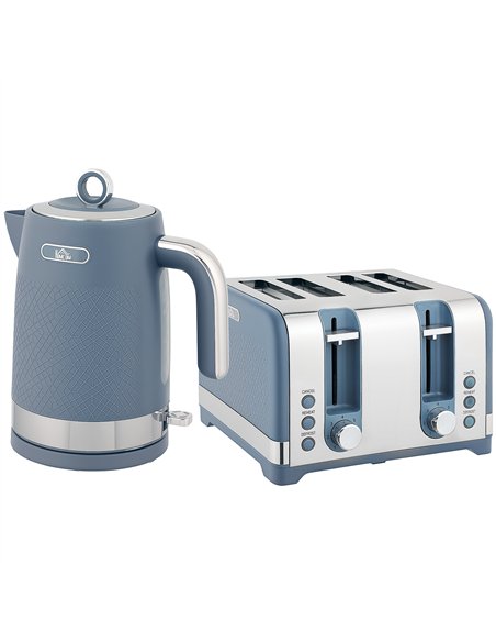 HOMCOM Sleek Textured Kettle and Four-Slice Toaster Set - Blue - pic 168985 | FastDaddyshop