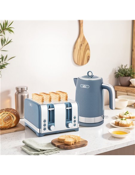 HOMCOM Sleek Textured Kettle and Four-Slice Toaster Set - Blue - pic 168986 | FastDaddyshop